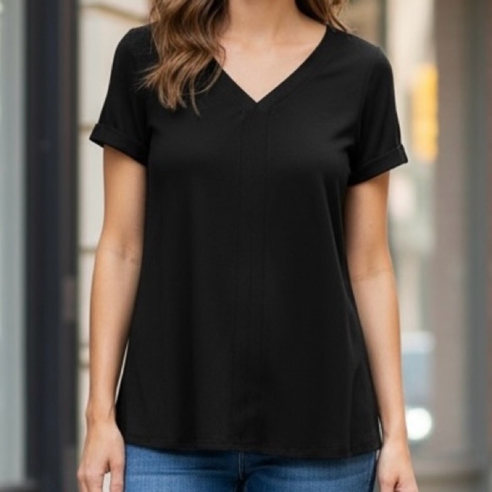 Cuddl Duds Flexwear V Neck Shirt Black Blouse Women’s Size Small Top New